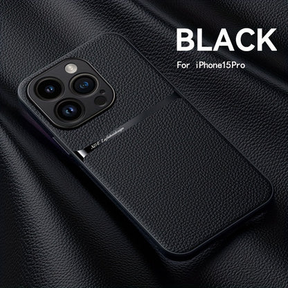 Litchi Pattern PU Leather Phone Case For Iphone15promax With Built-in Magnetic Suction 14 Promax Luxury Style 11 PU Leather 13 Promax Full Package Fall Protection Case