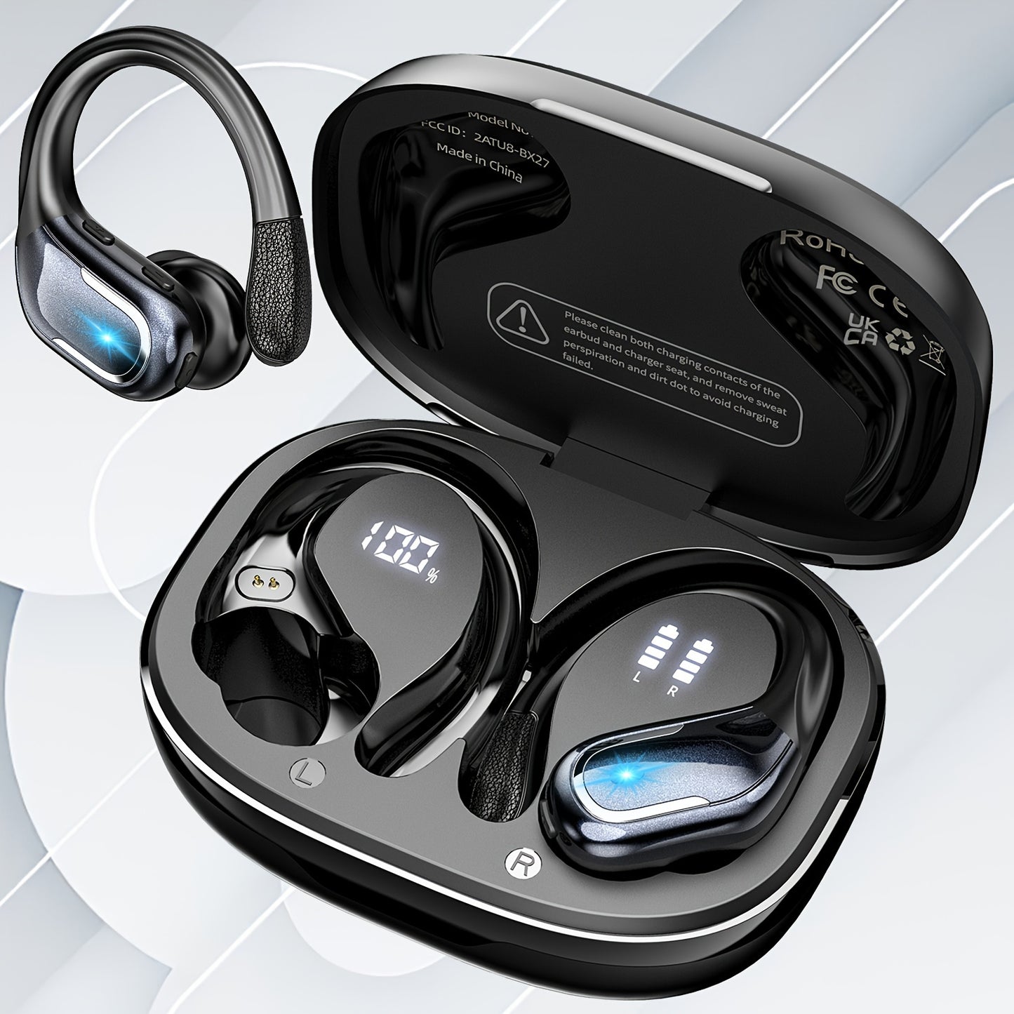 LIFEBEE New Wireless Earbuds for Running Sports, Wireless Earphones with Earhooks Pure Bass Sound, Over Ear Headphones ENC Noise Cancelling with Dual-LED Display, Earphones Built-in Microphone