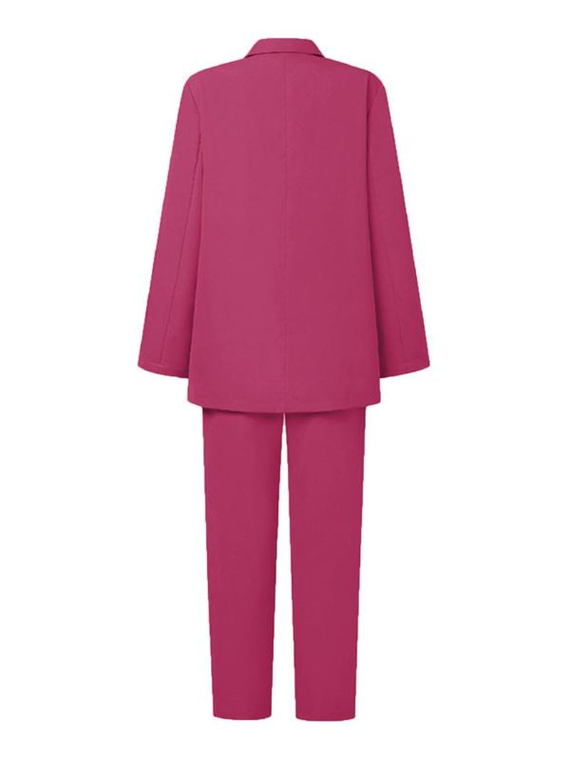 Two-Piece Set Women'S Plain Double Button Lapel Blazer & Elastic Waist Suit Pants Set, Elegant Fashion Casual Outfits for Work Office Business, Ladies Fall & Winter Clothes