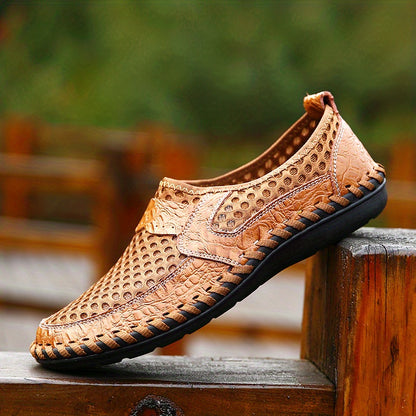 Mens Breathable Lightweight Solid Color Round Toe Slip-On Loafers - Wear-Resistant Non-Slip Rubber Sole, EVA Insole, Fabric Upper for Comfortable Walking, Hiking, Spring and Summer Outdoor Activities