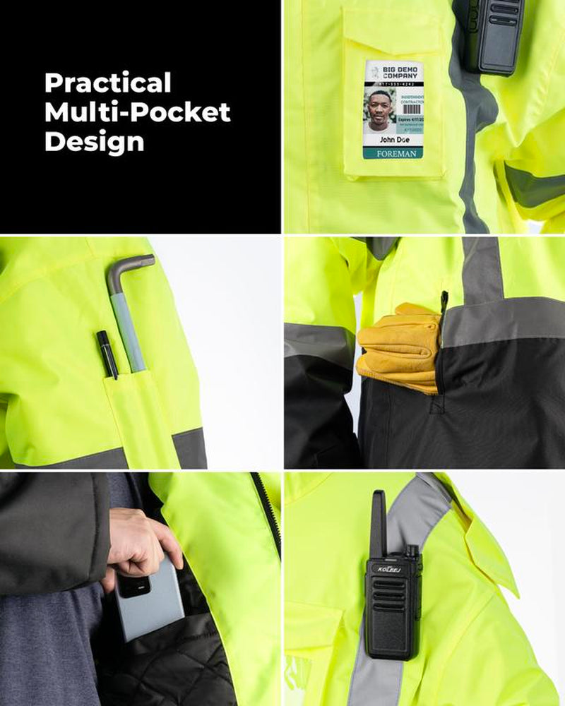 Toolant Warm Safety Jackets for Men, High Visibility Reflective Work Jackets, Waterproof Construction Coats for Cold Weather