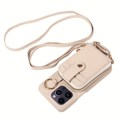 Phone Case Cover Anti-Fall Card Holder Crossbody Bag, For IPhone 15/15Plus/15Pro/15ProMax, IPhone 14/14Plus/14Pro/14ProMax, With Hook, With Long Lanyard Multifunctional Zipper Card Storage Leather Phone Case Cover