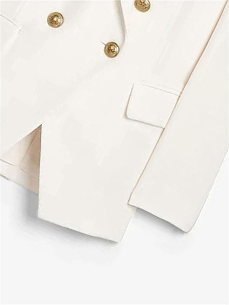 Women'S Solid Double Button Blazer without Tee, Elegant Long Sleeve Lapel Neck Button Front Blazer for Work Office Business, Ladies Spring & Fall Clothes