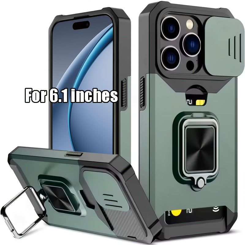 Heavy-Duty Shockproof Phone Case with a Metal Stand And Card Slot, Compatible with for iphone 17 Pro Max, 16 Pro Max, 15 Pro Max, And 14 Pro Max.