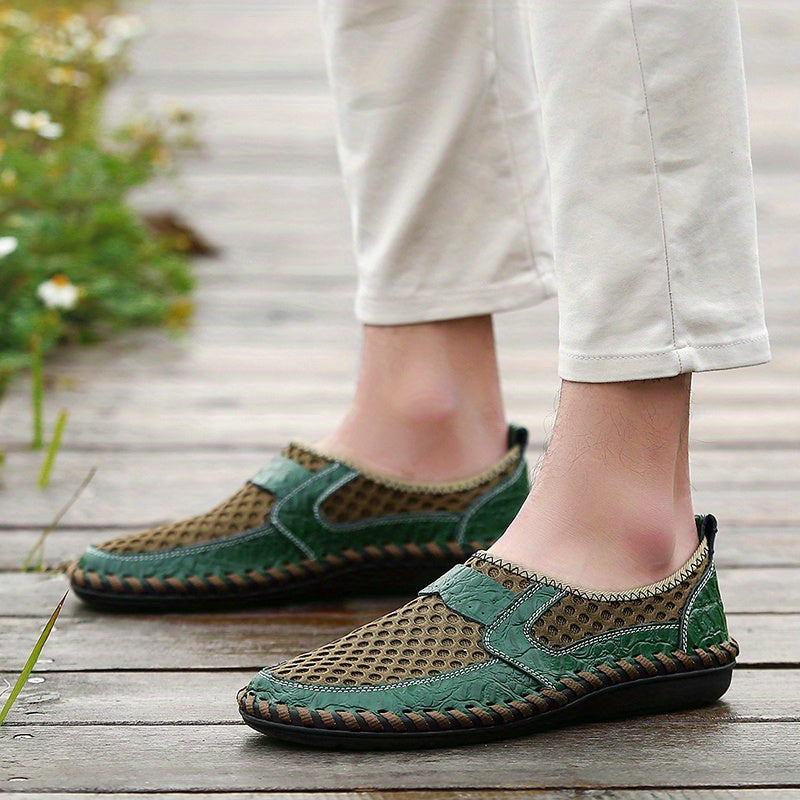 Mens Breathable Lightweight Solid Color Round Toe Slip-On Loafers - Wear-Resistant Non-Slip Rubber Sole, EVA Insole, Fabric Upper for Comfortable Walking, Hiking, Spring and Summer Outdoor Activities