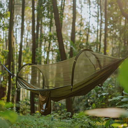 GEERTOP 3in 1 Outdoor Hammock with Mosquito Net Sun Shelter, Double Sleep Rest Camping Hammock for Backpacking Travel Garden Park