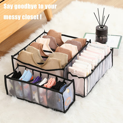 5 Pack Foldable Nylon Bra & Underwear Organizer Drawer - Multi-Cell Storage Suitable for Women with Bra, Lingerie, Sock & Hosiery Compartments - Space-Saving Closet Organizer (Inserts Easily, Durable)