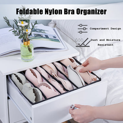 5 Pack Foldable Nylon Bra & Underwear Organizer Drawer - Multi-Cell Storage Suitable for Women with Bra, Lingerie, Sock & Hosiery Compartments - Space-Saving Closet Organizer (Inserts Easily, Durable)