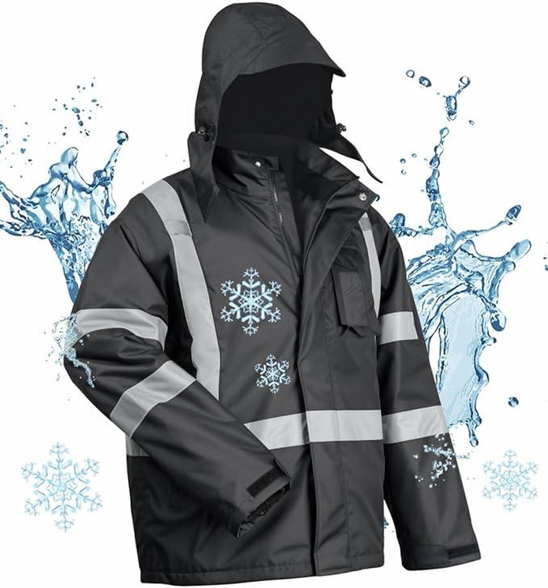 Toolant Warm Safety Jackets for Men, High Visibility Reflective Work Jackets, Waterproof Construction Coats for Cold Weather