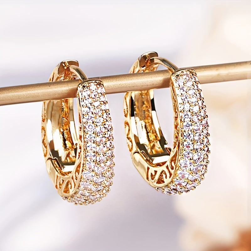 READKISS Elegant 18K Golden Plated Hoop Earrings with Micro Pave Synthetic Zirconia for Women – Sparkling Bridal & Fashion Jewelry for Weddings, Parties, and Casual Attire