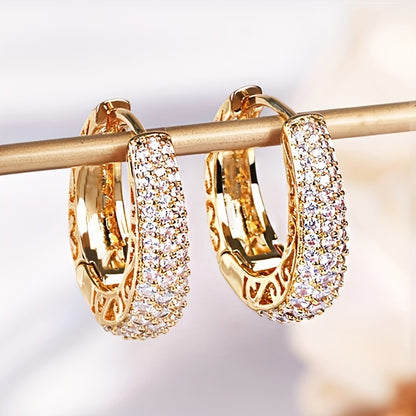 READKISS Elegant 18K Golden Plated Hoop Earrings with Micro Pave Synthetic Zirconia for Women – Sparkling Bridal & Fashion Jewelry for Weddings, Parties, and Casual Attire