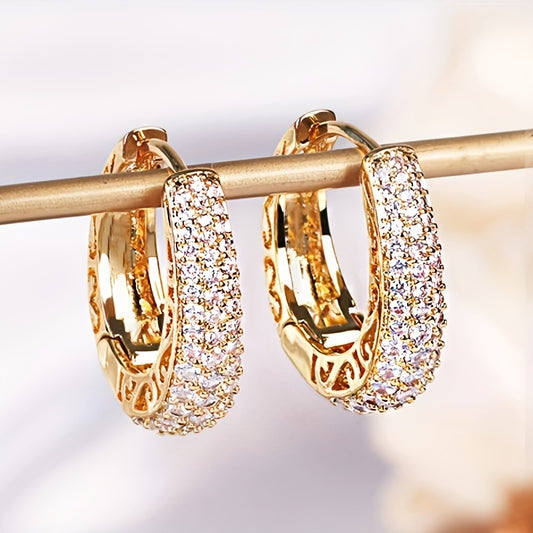 READKISS Elegant 18K Golden Plated Hoop Earrings with Micro Pave Synthetic Zirconia for Women – Sparkling Bridal & Fashion Jewelry for Weddings, Parties, and Casual Attire