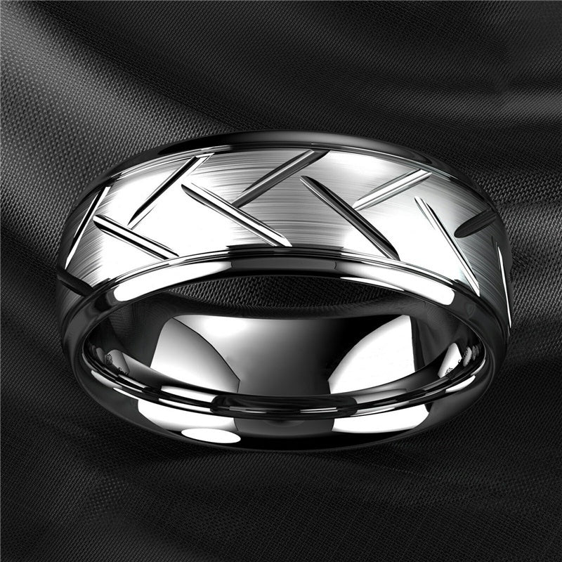 1pc 8MM Luxury Black Titanium Steel Ring - High Quality, Fashion Simple Design, Black Stainless Steel Wire Groove Tire Ring - For Men - Perfect Gift for Him - Anniversary, Birthday, Valentine's Day