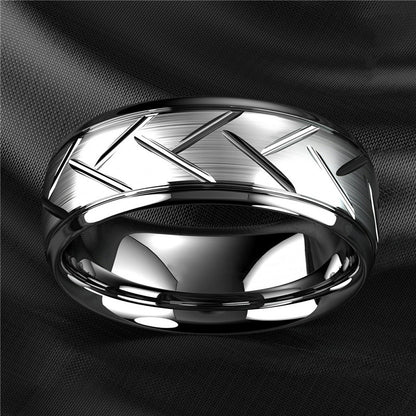 1pc 8MM Luxury Black Titanium Steel Ring - High Quality, Fashion Simple Design, Black Stainless Steel Wire Groove Tire Ring - For Men - Perfect Gift for Him - Anniversary, Birthday, Valentine's Day