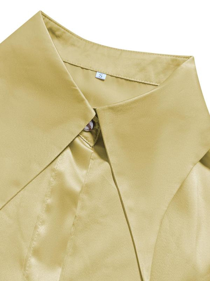 Women'S Solid Color Satin Blouse, Elegant Casual Long Sleeve Collared Top for Work Office Business, Ladies Fall & Winter Clothes