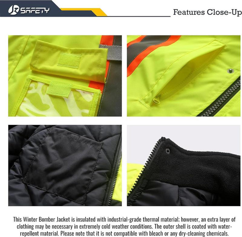 High Visibility Reflective Jackets for Work, Waterproof Class 3 with Pockets, Mens Work Construction Coat for Cold Weather Safety Jacket