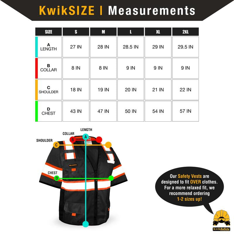 Kwiksafety UNDERBOSS Safety Vest (11 POCKETS) Premium ANSI Class Unrated Menswear Construction Industrial Work Gear - Model No.: KS3301UBS