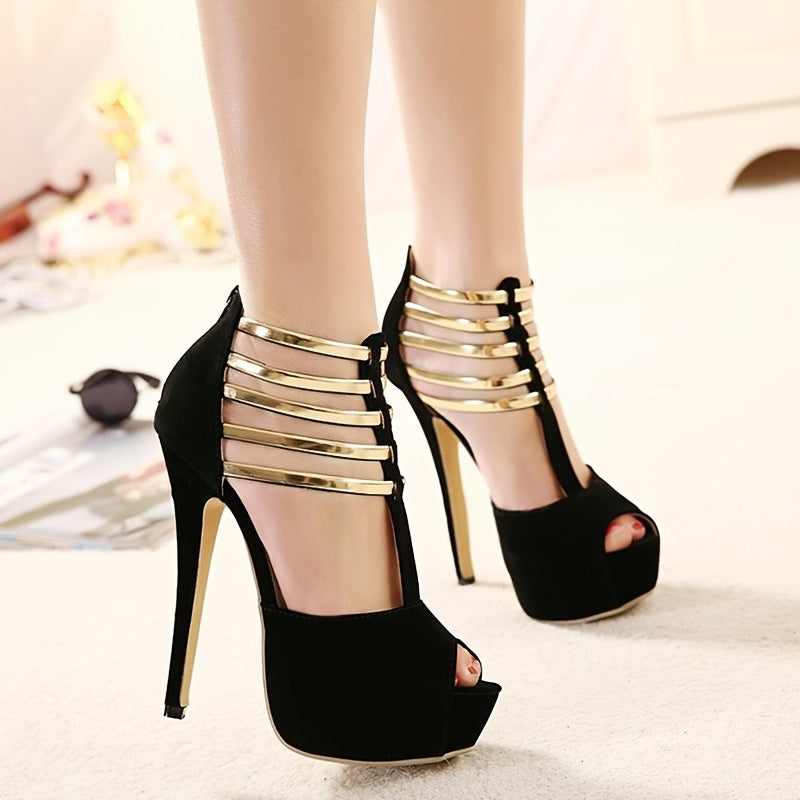 Women's Stiletto High Heels, Ankle T-strap Platform Peep Toe Pumps - Party & Dress Heels - For Women - Perfect for Evening Events & Parties - Ideal Gift for Special Occasions