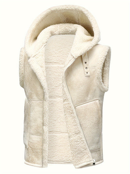 Men's -Lined Hooded Vest, Thickened and -Lined, Fashionable Windproof Warm Jacket