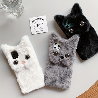 Winter Fashion Warm Cute Cat Plush Women's Phone Case Suitable For IPhone 15 Pro Max Phone Case