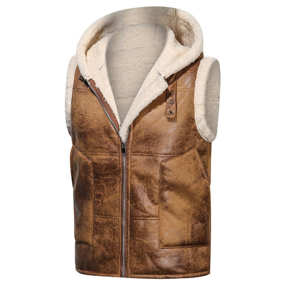 Men's -Lined Hooded Vest, Thickened and -Lined, Fashionable Windproof Warm Jacket