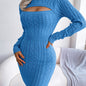Solid Ribbed Knit Keyhole Dress, Elegant Crew Neck Long Sleeve Bodycon Dress - Stretchy & Comfortable Fabric - For Women - Perfect for Parties & Night Out - Ideal Gift for Her