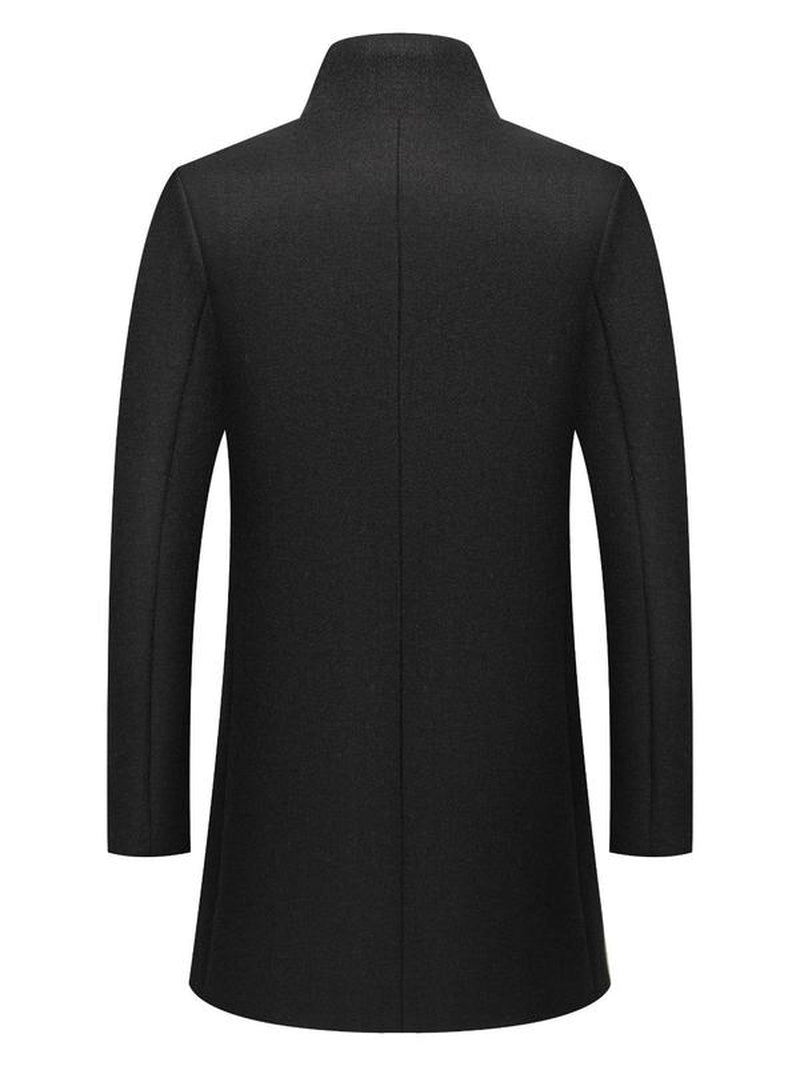 Men'S Solid Button Front Stand Collar Coat, Regular Fit Casual Long Sleeve Outerwear for Fall & Winter, Men'S Clothes for Daily Wear, Work Office Jacket