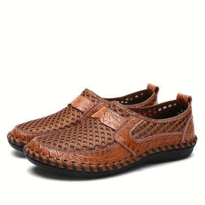 Mens Breathable Lightweight Solid Color Round Toe Slip-On Loafers - Wear-Resistant Non-Slip Rubber Sole, EVA Insole, Fabric Upper for Comfortable Walking, Hiking, Spring and Summer Outdoor Activities