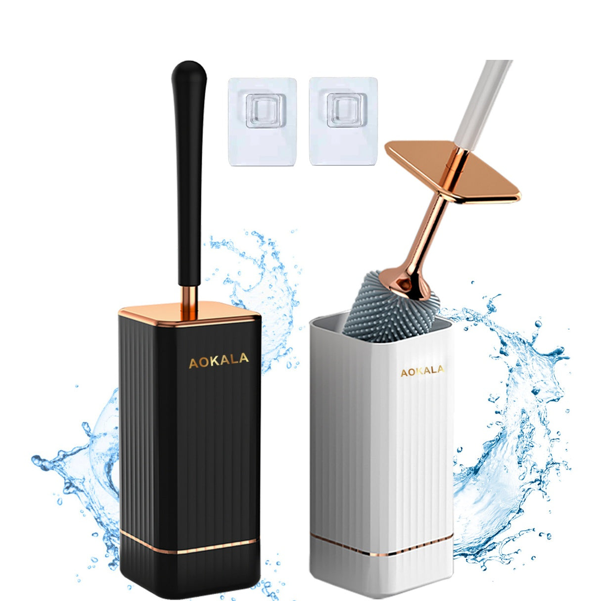 Aokala Toilet Brush And Holder, Elegant Toilet Bowl Brush Set with Ergonomic Long Handle, Modern Bathroom Decor Cleaning Accessories, Durable, Deep Cleaning Christmas Gifts/Halloween Gifts! - Black & White