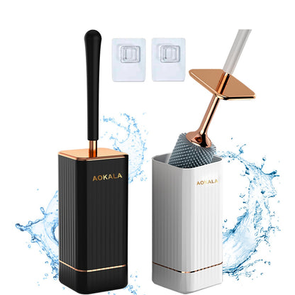 Aokala Toilet Brush And Holder, Elegant Toilet Bowl Brush Set with Ergonomic Long Handle, Modern Bathroom Decor Cleaning Accessories, Durable, Deep Cleaning Christmas Gifts/Halloween Gifts! - Black & White