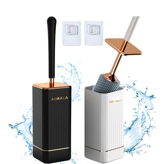 Aokala Toilet Brush And Holder, Elegant Toilet Bowl Brush Set with Ergonomic Long Handle, Modern Bathroom Decor Cleaning Accessories, Durable, Deep Cleaning Christmas Gifts/Halloween Gifts! - Black & White