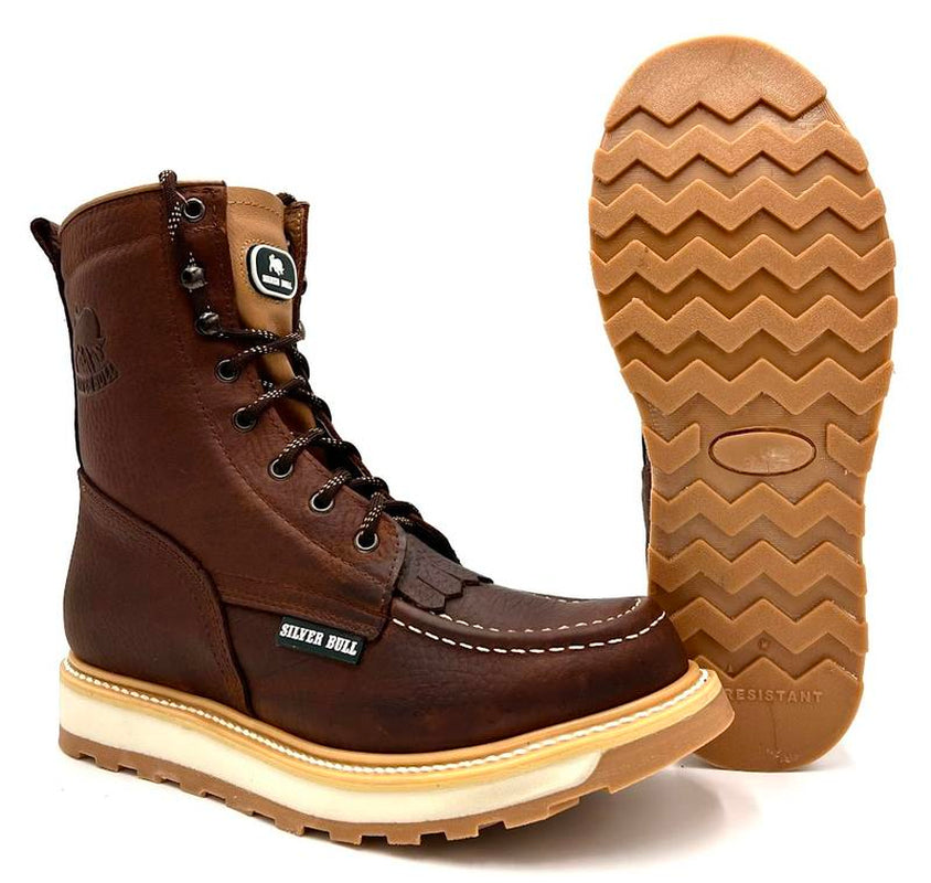 Industrial Moc Toe Work Boots, Oil Slip Resistant, 8-Inch, Good Year Welt Construction, Leather Footwear