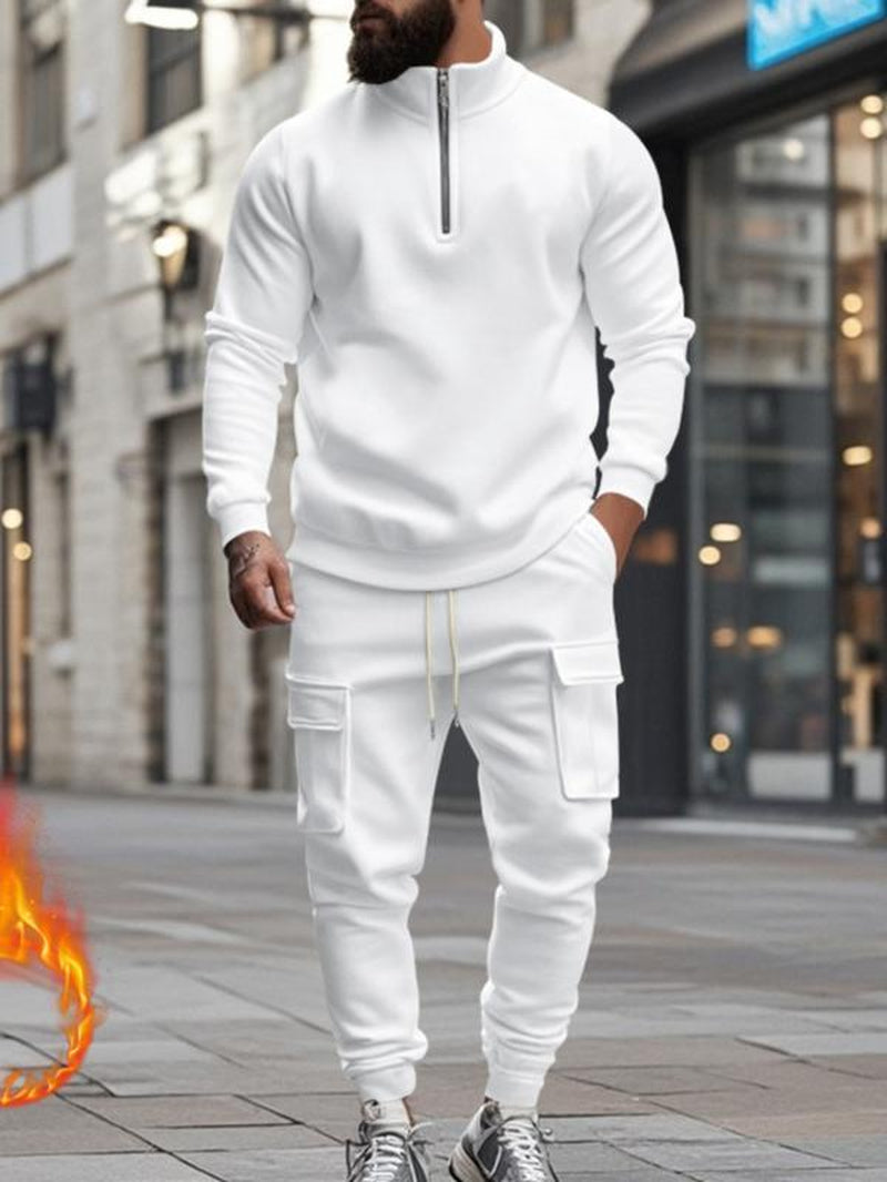 [Balck Friday&Cyber Monday]Kzz Men'S Casual Fleece Lined Zipper Work Pants Set, Thick Fabric Warm Long Trousers for Fall & Winter, New Arrival Us Style Classic Clothes Thanksgiving Outfits