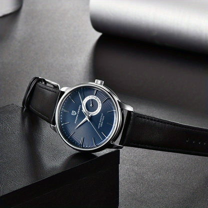 PAGAN DESIGN Fashion Casual Sports Watch Men Stainless Steel Waterproof Quartz Watch Leather Strap