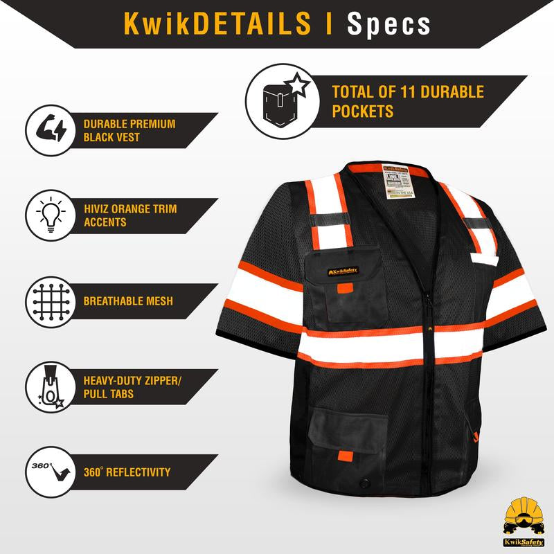 Kwiksafety UNDERBOSS Safety Vest (11 POCKETS) Premium ANSI Class Unrated Menswear Construction Industrial Work Gear - Model No.: KS3301UBS