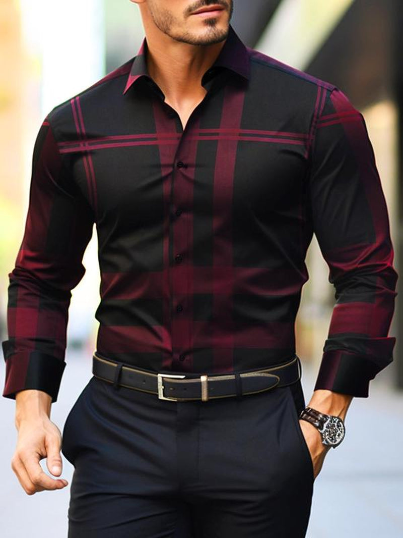 Men'S Plaid Print Long Sleeve Dress Shirt, Casual Comfy Collared Button Design Top for Work Office Business, Men'S Clothes for All Seasons, Menswear