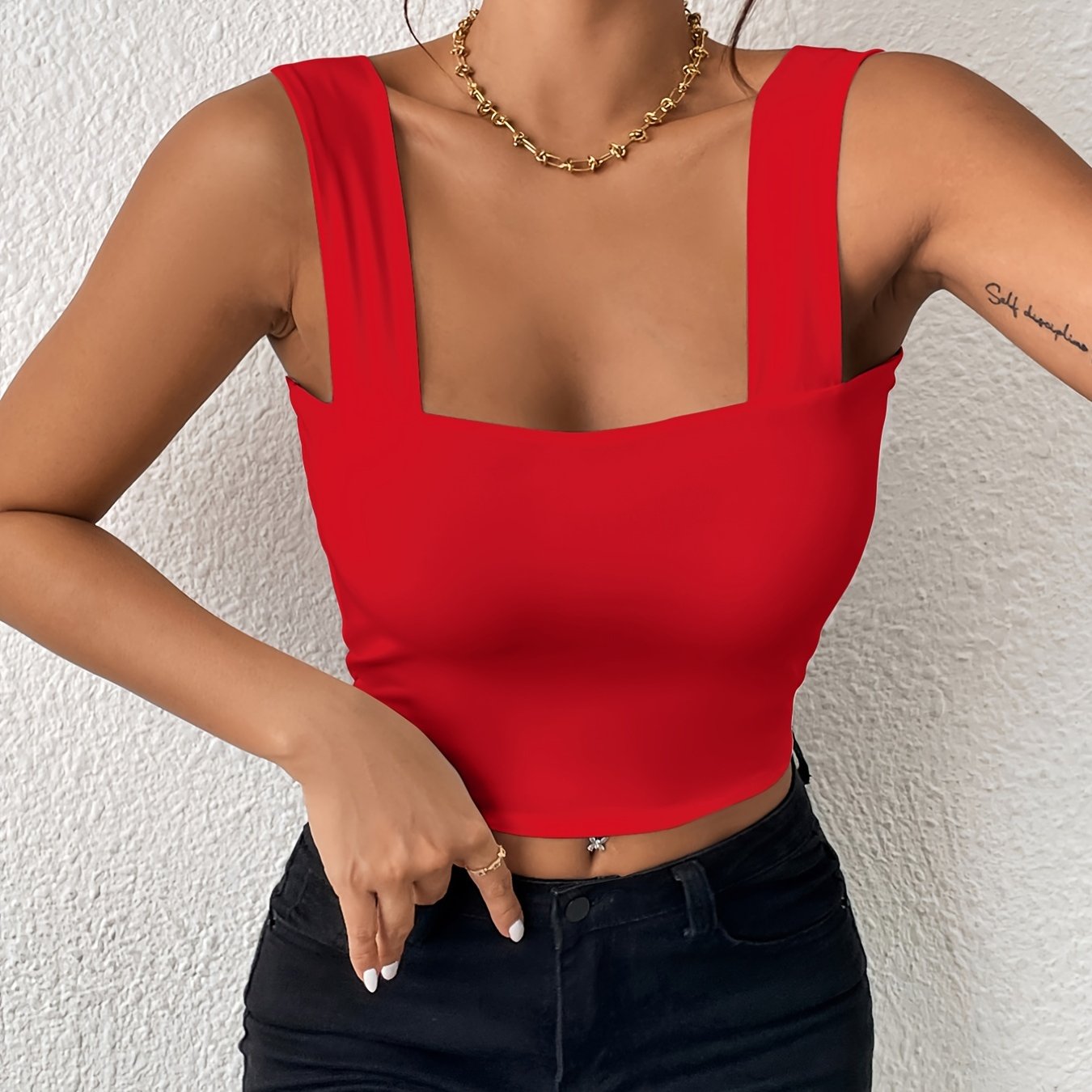Women's Basic Solid Crop Tank Top, Casual Stretchy Sleeveless Tank Top, Casual Every Day Tops, Women's Clothing