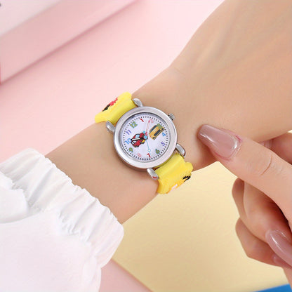 1pc Boys Girls Teen Cute Car Print Round Dial Quartz Watch For Gift Daily Life