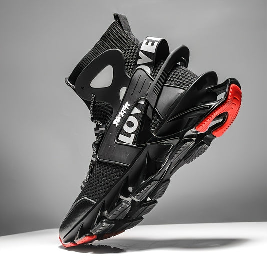 Men's Blade Type Shoes, Breathable Shock Absorption High Top Running Shoes Lightweight Non-Slip Shoes For Jogging Tennis Gym, Casual Walking Sneakers, Athletic Shoes, Men's Shoes