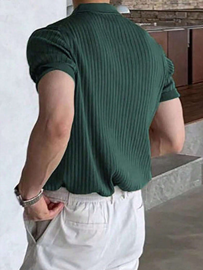 Manfinity Hypemode Men'S Solid Color Rib-Knit Polo Shirt