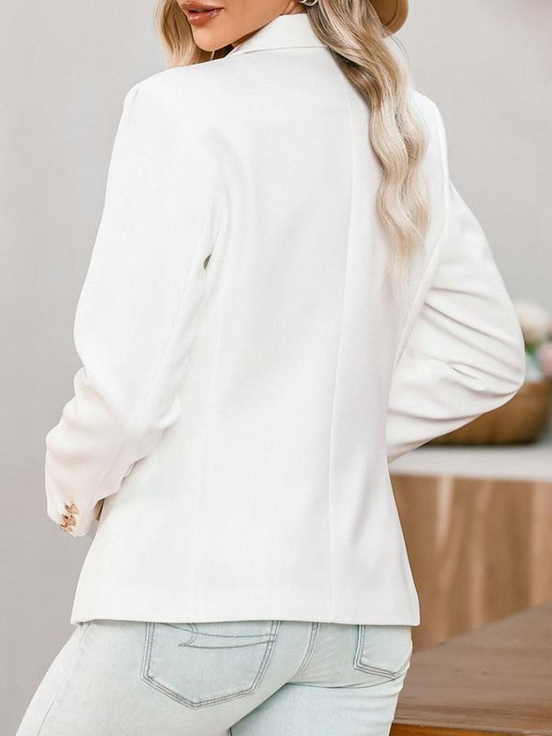 Women'S Solid Double Button Blazer without Tee, Elegant Long Sleeve Lapel Neck Button Front Blazer for Work Office Business, Ladies Spring & Fall Clothes
