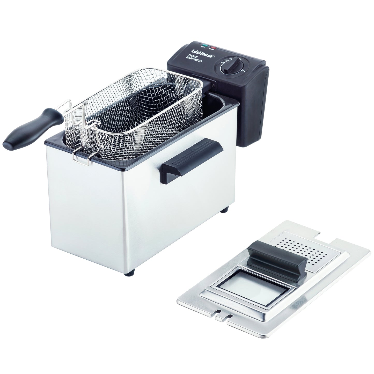 Ldshouse Professional Grade Electric Deep Fryer with Basket & Removable Lid with View Window, 1800 Watts, 9 Cups / 3.5 Liters Oil Capacity, Stainless Steel for home cooking