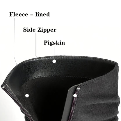 Women's Plain Fashionable Mid-Calf Boots with Zipper for Comfort and Casual Wear, Round Toe in the Middle of Calf