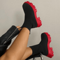 Women's Knitted Short Boots - Thick-soled, Round Toe, Comfortable Shoes