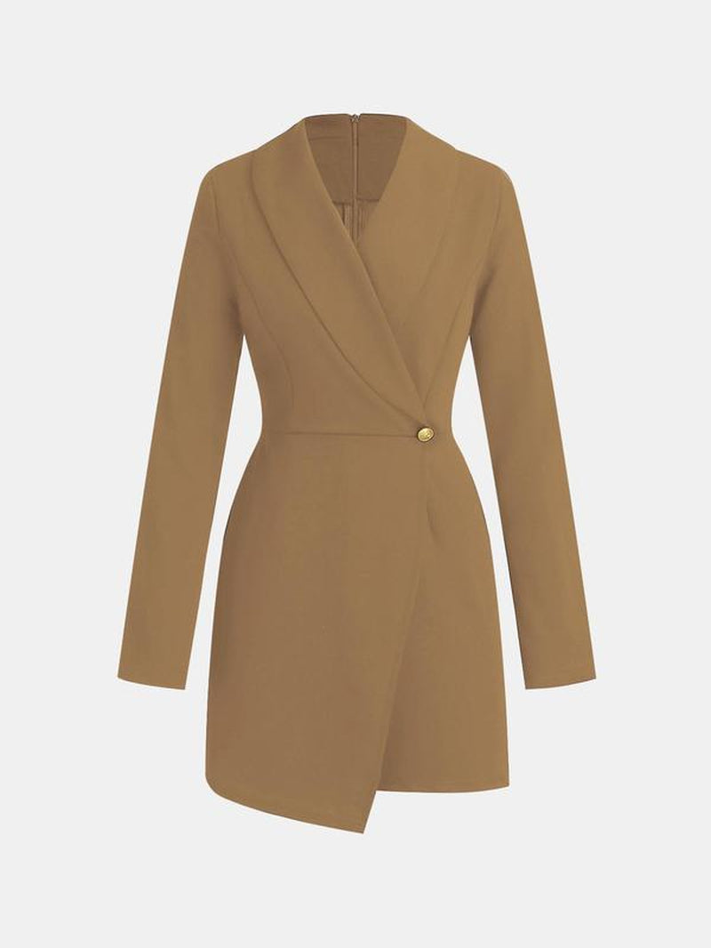 YOZY Women'S Solid Button Shawl Collar Romper, Elegant Asymmetrical Long Sleeve Zipper Romper for Work Office Business, Ladies Clothes, Valentine'S Day Gift for Girl