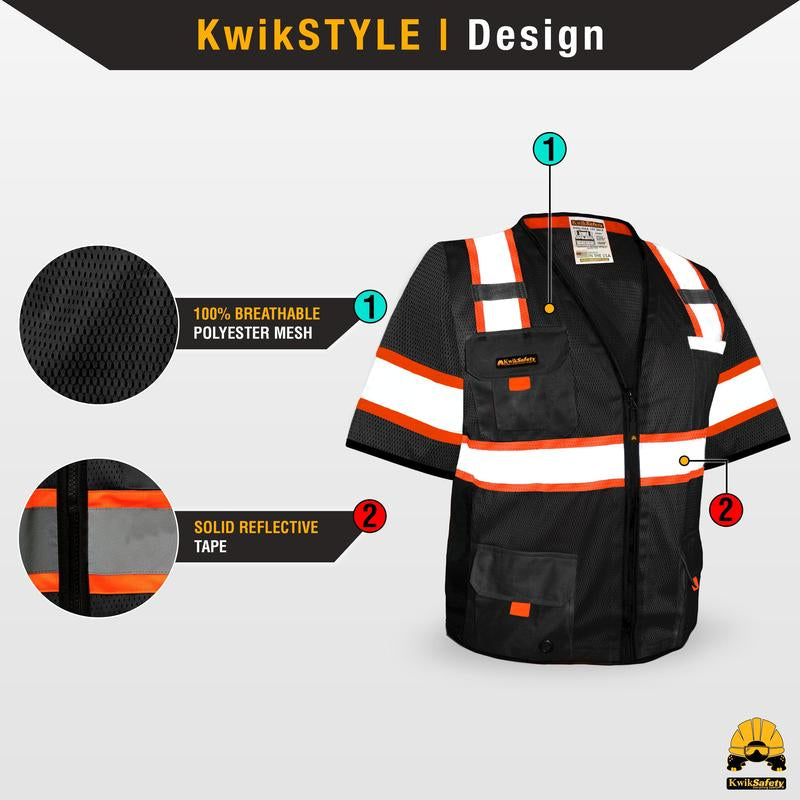 Kwiksafety UNDERBOSS Safety Vest (11 POCKETS) Premium ANSI Class Unrated Menswear Construction Industrial Work Gear - Model No.: KS3301UBS