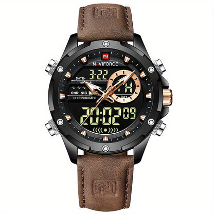 NAVIFORCE Men's Waterproof LED Dual Display Quartz Watch, Big Dial Chronograph Function Watch
