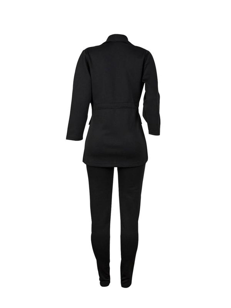 Women'S Solid Two-Piece Set, 2 Counts Tie Front Collared Outerwear & Pants Set, Elegant Fashion Casual Two-Piece Outfits for Work Office Business, Ladies Spring & Fall Clothes