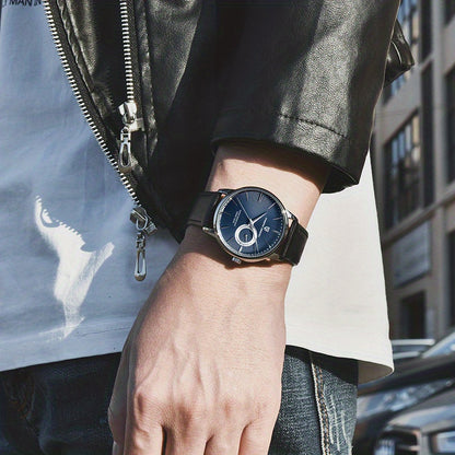 PAGAN DESIGN Fashion Casual Sports Watch Men Stainless Steel Waterproof Quartz Watch Leather Strap