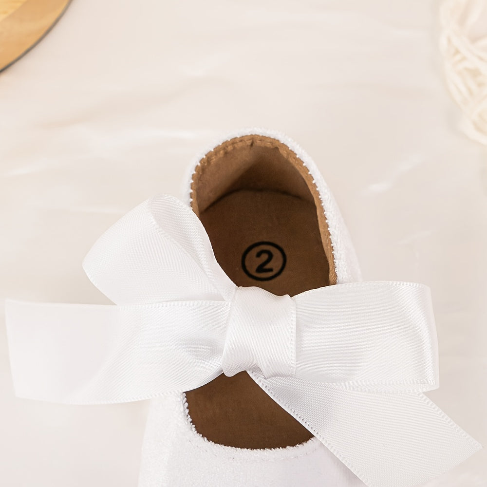 Charming Bowknot Princess Wedding Shoes for Youngsters - Soft Sole Mary Jane Flats, Lightweight Fabric Upper & Rubber Sole, All-Season Comfort, Ideal for Weddings and Special Occasions, Wedding Shoes for Brid